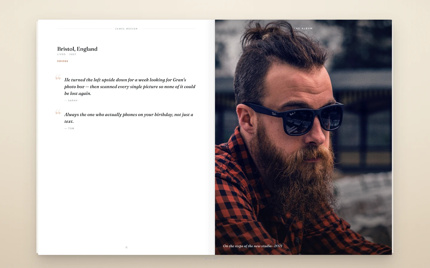 A Bloodline Keepsake page pairing a family photo with memories written by relatives